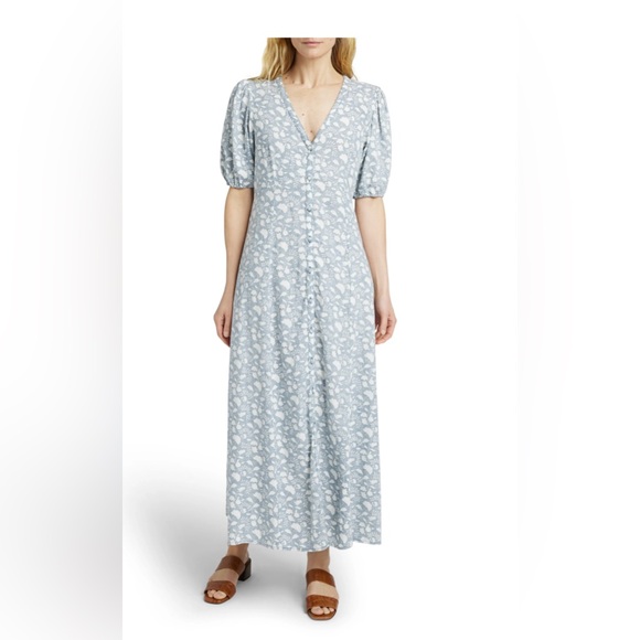 Faherty Havana Floral Linen Blend Maxi Dress in Indigo Echo Floral Size XXS NWT - Picture 1 of 4